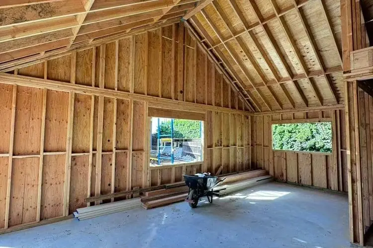L Square crew framing a vaulted ADU great room in Pasadena, February 2025